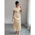 thumbnail image 1 of Champagne Satin Cowl Neck Short Sleeve Maxi Dress For Elegant Day Or Evening Wear, 1 of 6
