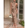 thumbnail image 1 of Champagne Satin Sleeveless Cowl Neck Midi Cocktail Dress, 1 of 30