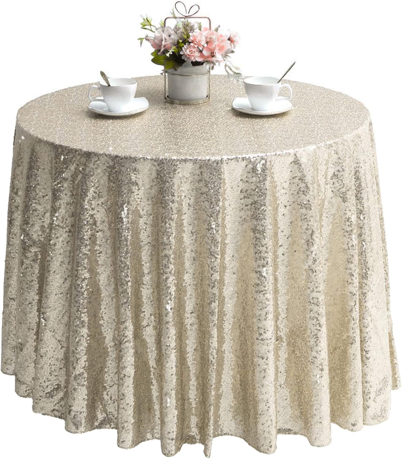 Partisout 48" Round Hot Pink Sequin Tablecloth - Sparkly Glitter Party Table Cover For Weddings & Events 10 thumbnail image