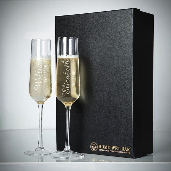 Champagne Set with Engraved Champagne Flutes - Champagne Glasses for Weddings, Anniversaries