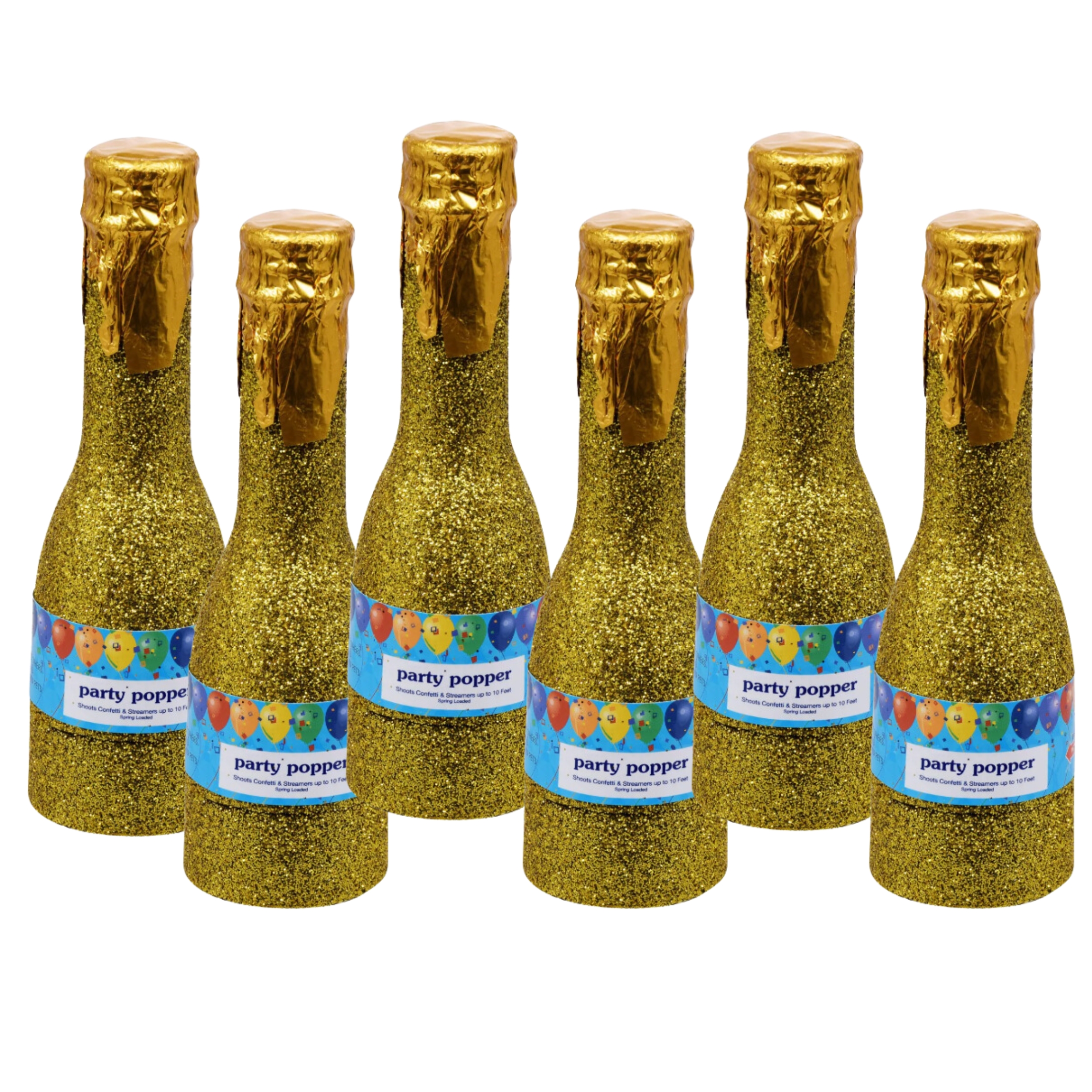 Champagne Shaped Glitter Party Poppers Handheld Gold Bottle Confetti