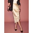 thumbnail image 1 of Champagne Silk Satin Midi Skirt With Lace Trim Elastic Waist A-Line, 1 of 7