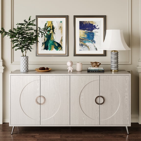 Champagne Silver Finish with Shining Handles | Dining Room Buffet and Server | Stable Structure for Heavy Items