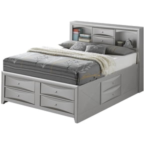 Champagne Silver Platform Bed Frame with Hidden Storage, Full Size, No Box Spring Required