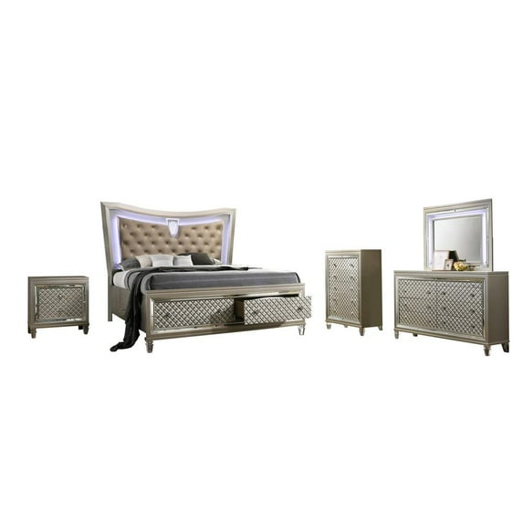 Champagne Silver Wood 5pc Bedroom Set in California King