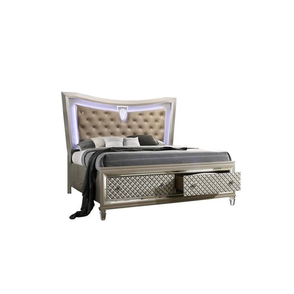 Champagne Silver Wood Eastern King Bed with Lights