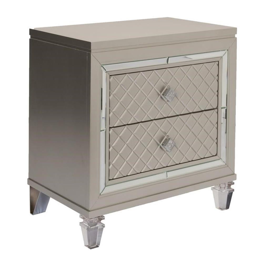 Champagne Silver 2-Drawer Nightstand with Acrylic Legs