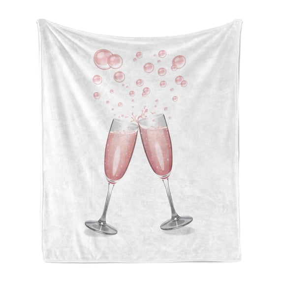 Champagne Soft Flannel Fleece Blanket, Clinking Glasses with Blush Drink Celebration Themed Party Illustration, Cozy Plush for Indoor and Outdoor Use, 50" x 70", Blush and Pale Grey, by Ambesonne