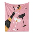 thumbnail image 1 of Champagne Soft Flannel Fleece Blanket, Party Time Cheers Vintage Bottle with Clinking Glasses Celebration, Cozy Plush for Indoor and Outdoor Use, 60" x 80", Pale Pink Marigold Black, by Ambesonne, 1 of 6