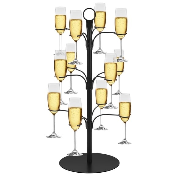Champagne Stand,Metal Cocktail Tree Stand 3 Tier - 12 Holders For Champagne, Cocktails, Wine Glass Cups Holder for Parties Weddings,Bridal Parties & Events,Black
