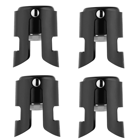 Champagne Stopper, Stainless Steel Bottle Plug Sealer for Sparkling Wine, Superior Leak-Proof Bubble Retaining Saver, No Sharp Edge, No Spill, Fizz Saver, Passed Press Test (4 packBlack)