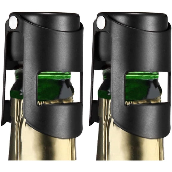 Champagne Stoppers 2Pack - Stainless Steel Sparkling Wine Bottle Stopper with Pure Silicone Air Tight Seal - Professional Wine Saver for Champagne，Prosecco and Cava (Black)