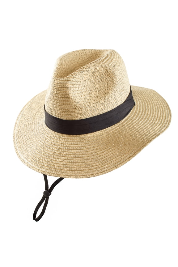Champagne Straw Sun Hats for Women 2-Pack Wide Brim Beach Hat with Chin Strap, Panama Style, Lightweight Packable Summer Hat for Travel, Pool, Vacation