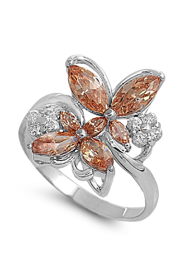 Champagne Supernova Butterfly Cubic Zirconia Ring Sterling Silver 925