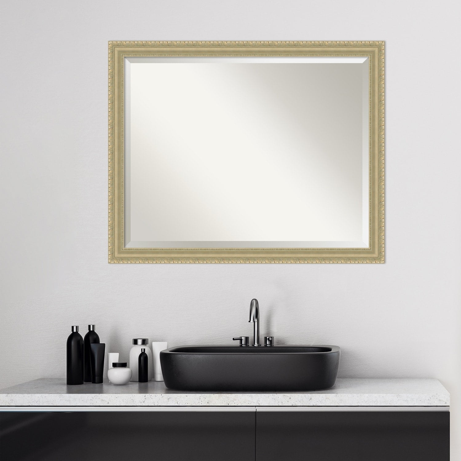 Elevated Teardrop and Beading Design Champagne Wall Mirror