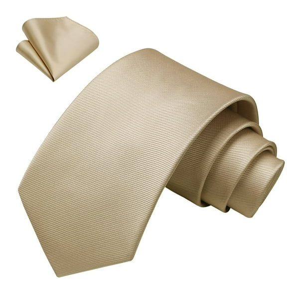 Champagne Ties for Men Formal Satin Silk Solid Tie Handkerchiefs Set Wedding Cream Ivory Neckties