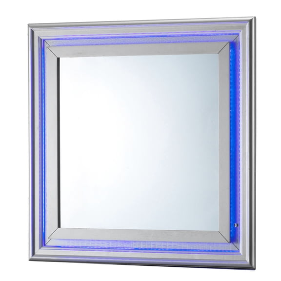 Champagne-Tinted Mirror | LED Lighting for Stunning Visual | Particle Board & Wood Veneer Craftsmanship | Supports Not Included