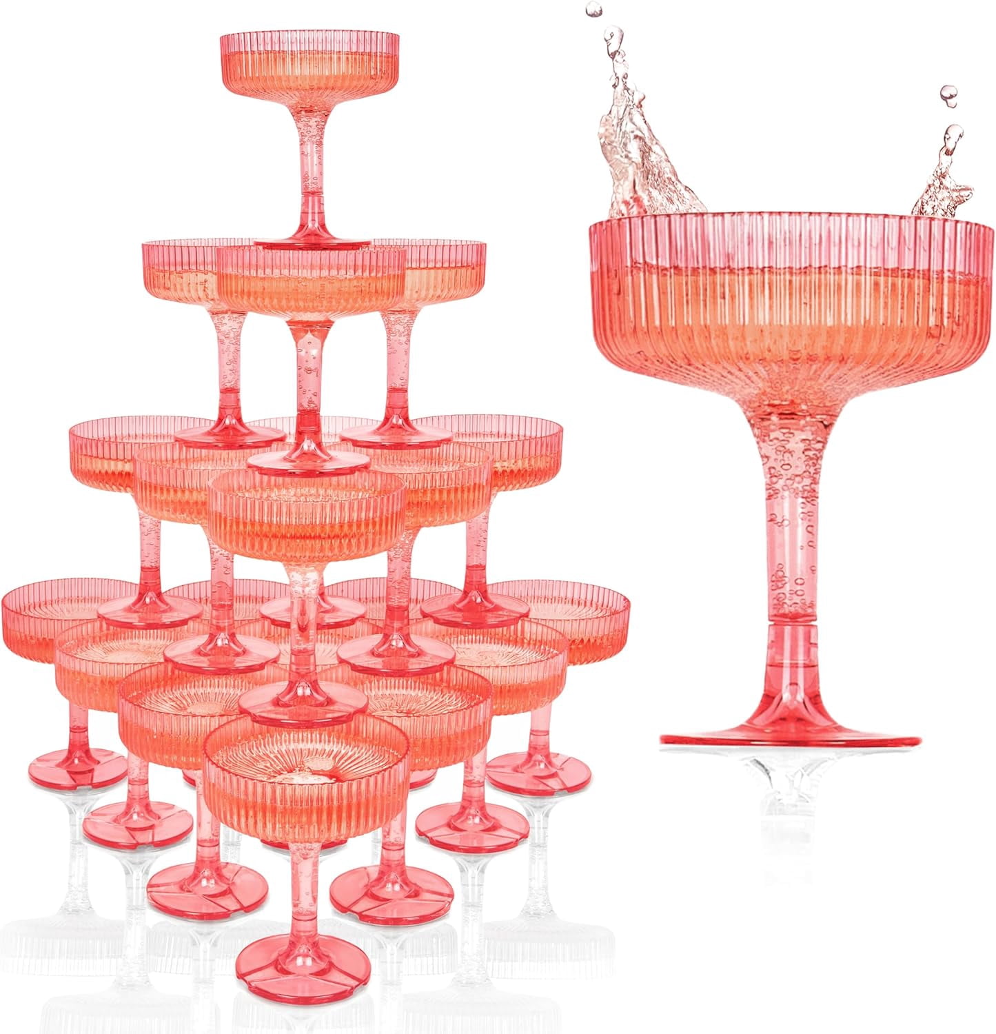 Champagne Tower - 7oz. Set of 20 Champagne Flutes Plastic - For Weddings & Parties - Plastic Coupe Glasses - Clear