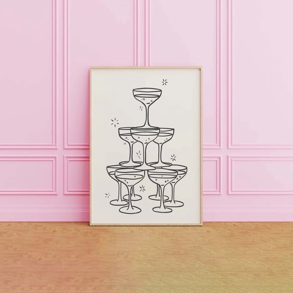Champagne Tower Design2 Poster Cute Drawn Cocktail Bart Cart Art Trendy Kitchen Design2 Poster, Unframed Size 8x12