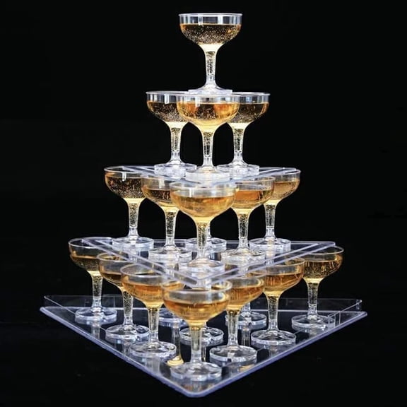Champagne Tower Display, 3 Tier Acrylic Champagne Display Rack Stand with 22 Champagne Glasses, Champagne Coupes Wedding Wine Tower for Wedding Birthday Home Bar.