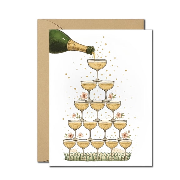 Champagne Tower Greeting Card - Celebrate Special Moments with Humor - Blank Inside with Matching Envelope