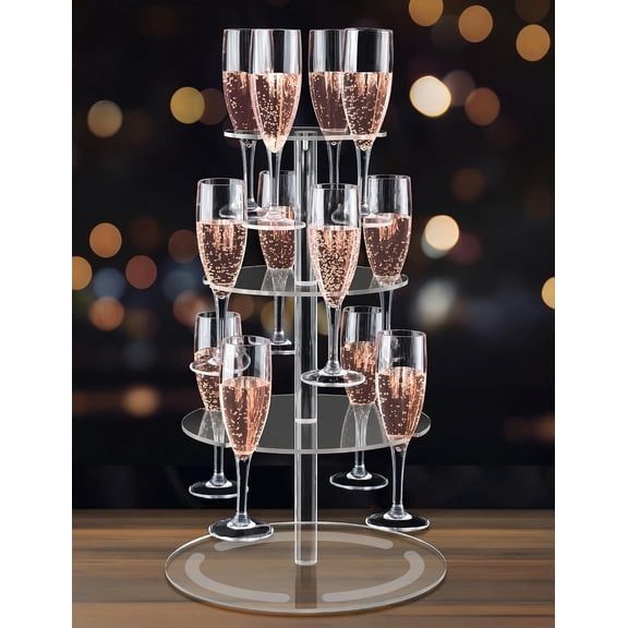 Champagne Tower, Mimosa Bar Stand, 12 Glass Clear Acrylic | 3 Tier Wine Glass Holder and Drink Tower for Weddings, Parties. Cocktail, Martini, Margarita Display