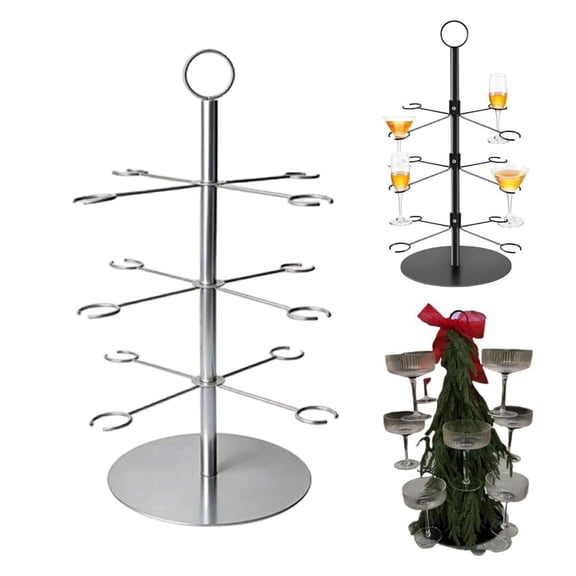 Champagne Tower Stand, 3 Tier Wine Glass Display Holder, Cocktail Tree Drinks Tower Stand, 12-Holder Metal Beverage Serving Rack, for Bar Wedding Party Events & Bridal Shower