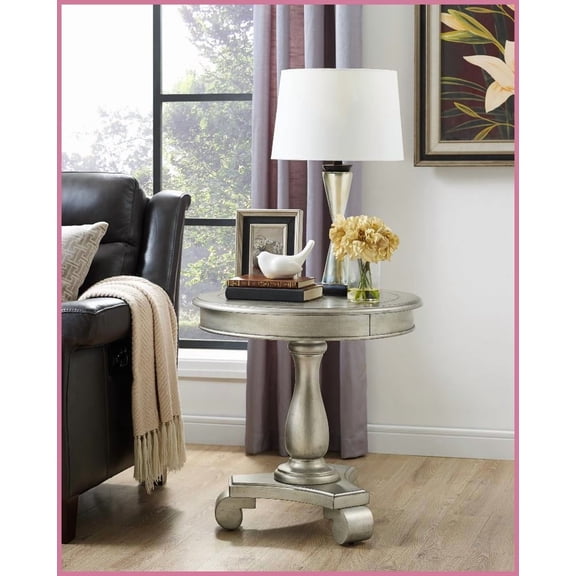 Champagne Traditional Wood Coffee Table - Sturdy Pedestal Base, 26'' Practical Space for Living Room