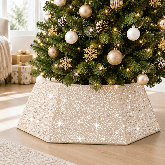 Champagne Tree Collar 31.49 Inch Sequin Foldablemas Ring Skirt Cover ...