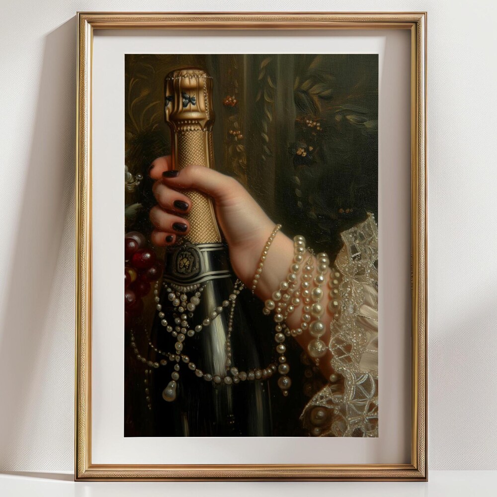 Champagne - Victorian Art Vintage Hand With Champagne Art Print Baroque ...