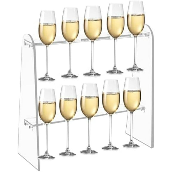 Champagne Wall Holder for Party, 2-Tier Clear Acrylic Champagne Glass Holder Stand Stemware Champagne Tower Hold 10 Cups Flute Stand Cocktail Tree Stand for Drinks Wine Glass Display Rack$$