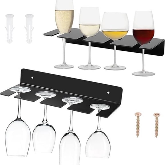 Champagne Wall Shelf 2pcs Wall Mounted Wine Glass Holder Acrylic L-shaped Stemware Rack Acrylic Easy Install Home Kitchen Restaurant Bar Organizer