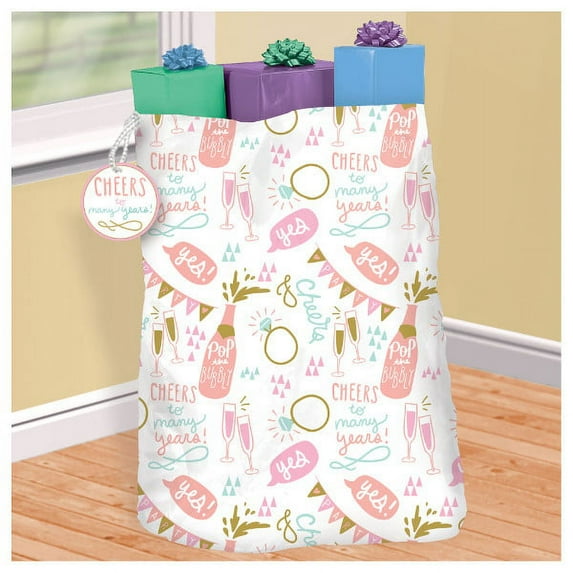 Champagne Wedding Shower Anniversary Gift Bag, Tag 44 x 36 Sack