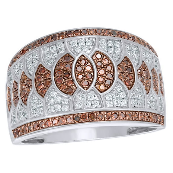 AFFY Champagne & White Natural Diamond Alternating Layers Band Ring in 10k White Gold