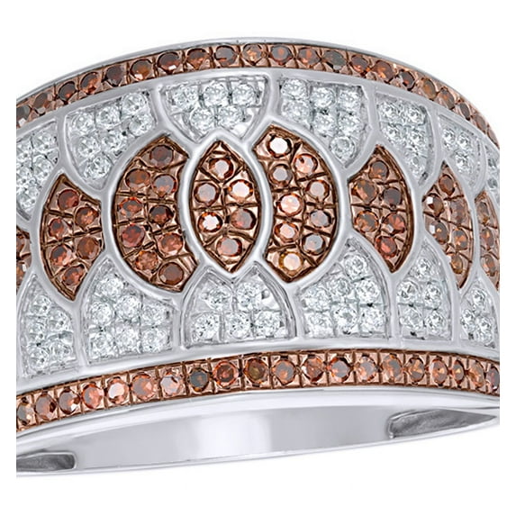 AFFY Champagne & White Natural Diamond Alternating Layers Band Ring in 10k White Gold
