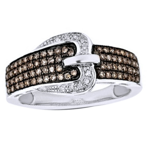 AFFY Champagne & White Natural Diamond Buckle Ring in 10k White Gold