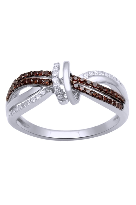 Champagne & White Natural Diamond Center Loop Ring in 10kWhite Gold