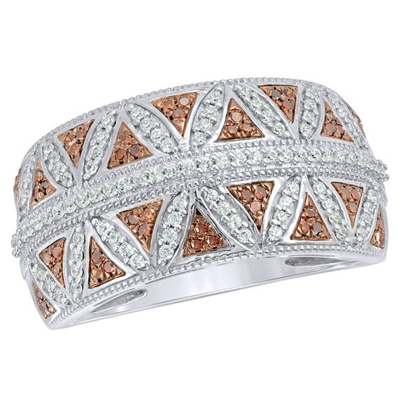 AFFY Champagne & White Natural Diamond Criss-Cross Pattern Ring in 10k White Gold