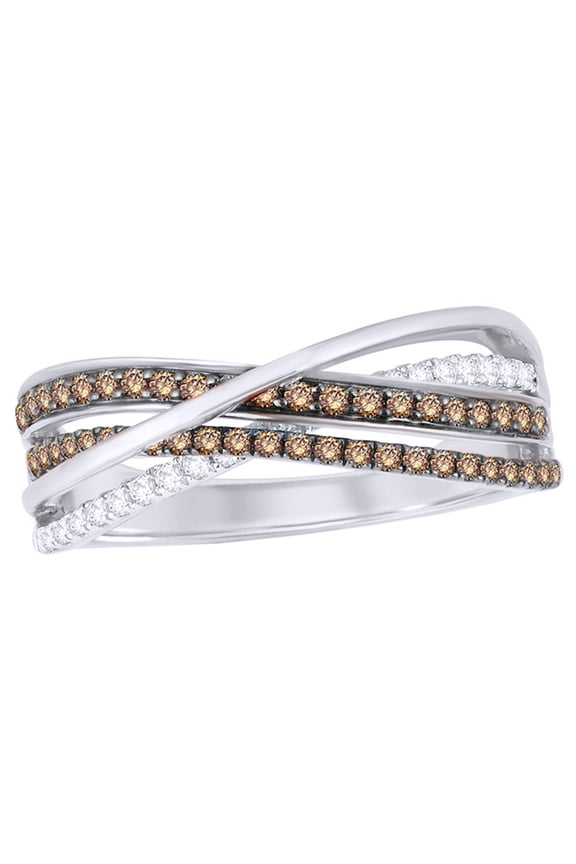 Champagne & White Natural Diamond Double Row Overlay Ring in 10k White Gold