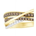thumbnail image 1 of AFFY Champagne & White Natural Diamond Double Row Overlay Ring in 10k Yellow Gold, 1 of 1