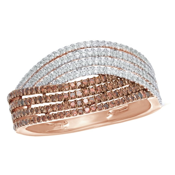 AFFY Champagne & White Natural Diamond Four Row Crossover Ring in 10k Rose Gold