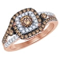thumbnail image 1 of AFFY Champagne & White Natural Diamond Frame Split Shank Engagement Ring in 10K Rose Gold (1 cttw), 1 of 1