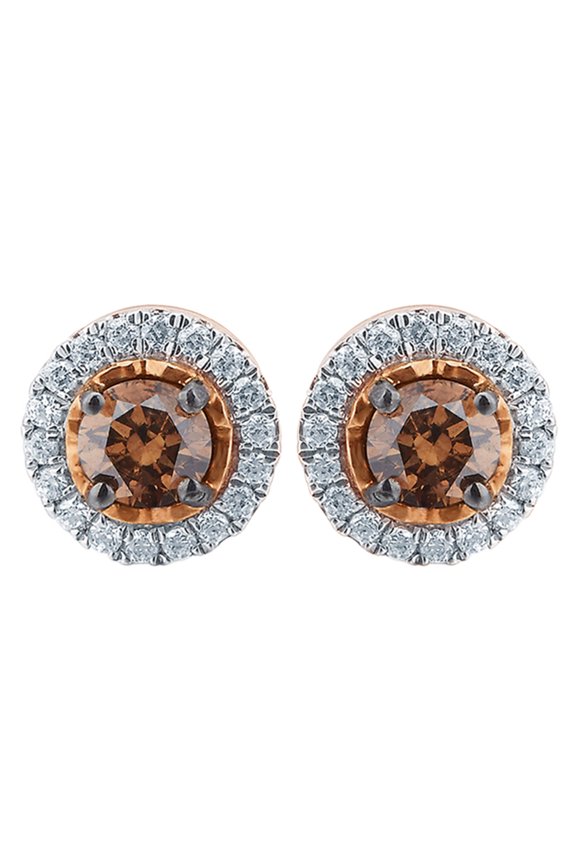 Champagne & White Natural Diamond Frame Stud Earrings in 10K Rose Gold (0.5 Cttw )