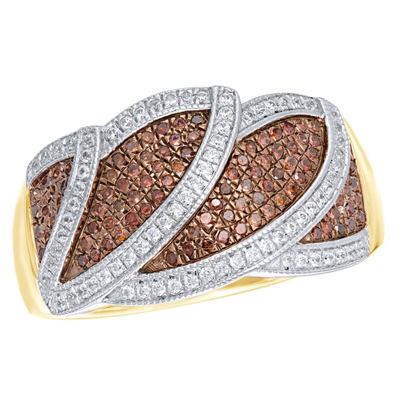 AFFY Champagne & White Natural Diamond Layered Band Ring in 10k Yellow Gold