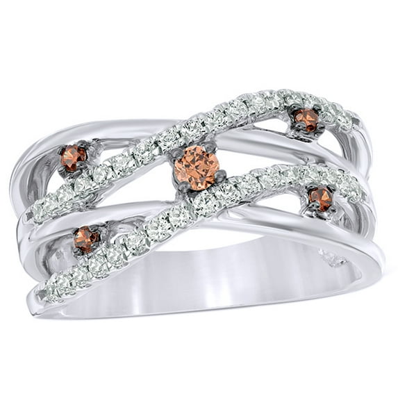Champagne & White Natural Diamond Layered Orbit Ring in 10k White Gold