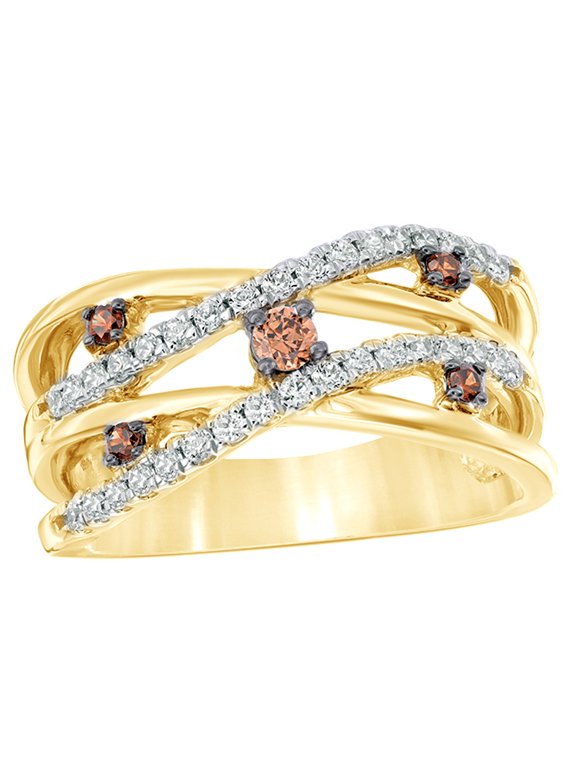 Champagne & White Natural Diamond Layered Orbit Ring in 10k Yellow Gold
