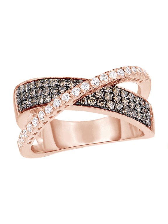 Champagne & White Natural Diamond Orbit Multi-Row Engagement Ring in 14K Rose Gold (0.75 cttw)