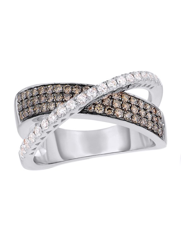 Champagne & White Natural Diamond Orbit Multi-Row Engagement Ring in 14K White Gold (0.75 cttw)