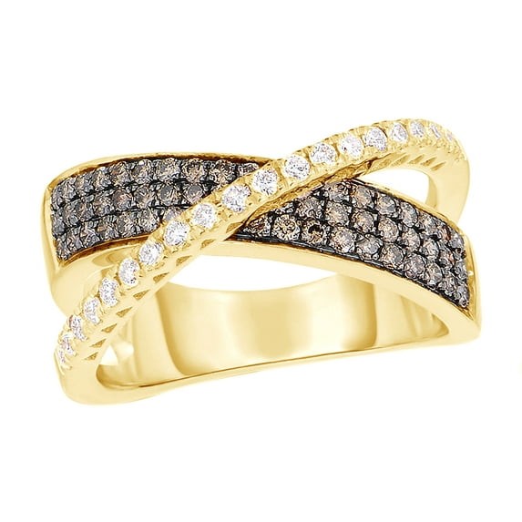 AFFY Champagne & White Natural Diamond Orbit Multi-Row Engagement Ring in 14K Yellow Gold (0.75 cttw)