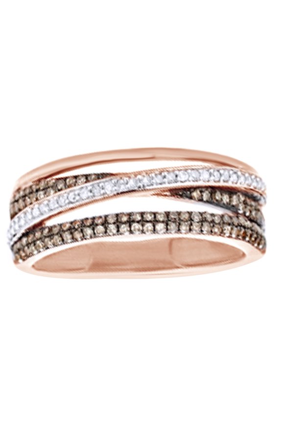 Champagne & White Natural Diamond Orbit Ring in 10k Rose Gold